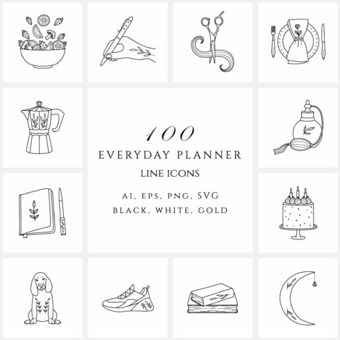Everyday Planner Line Icon Set cover image.