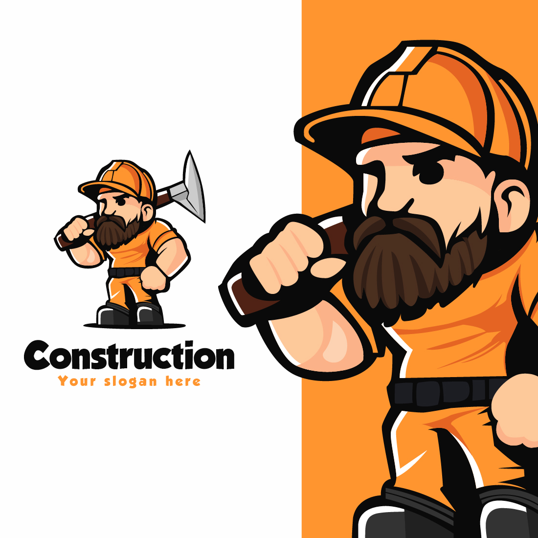Construction man Mascot logo Template preview image.