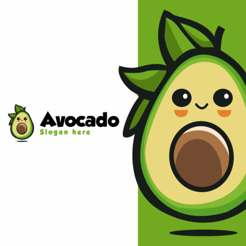 Cute Avocado Mascot logo Template cover image.