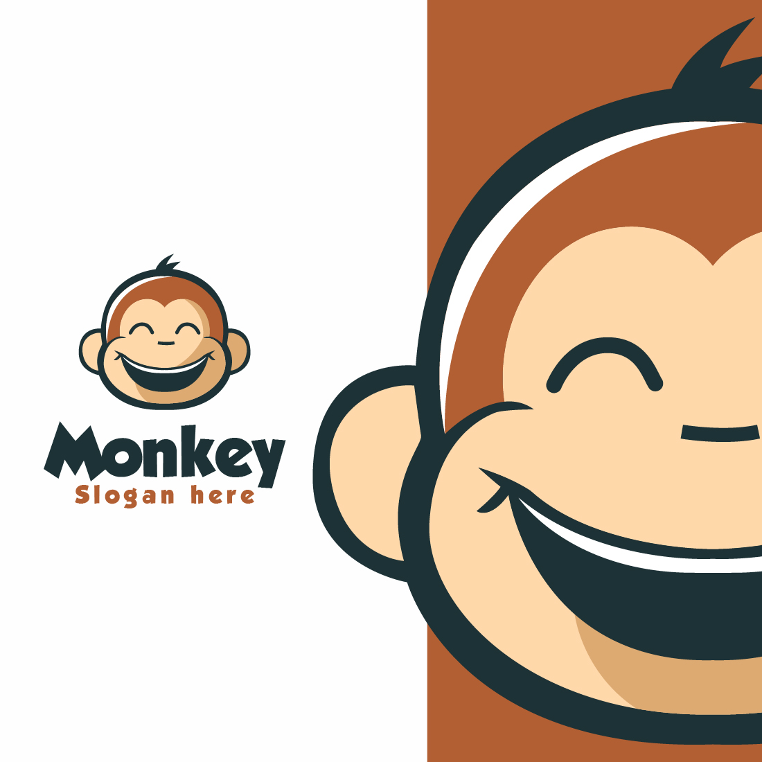 Cute Monkey Smile Face Mascot logo Template preview image.