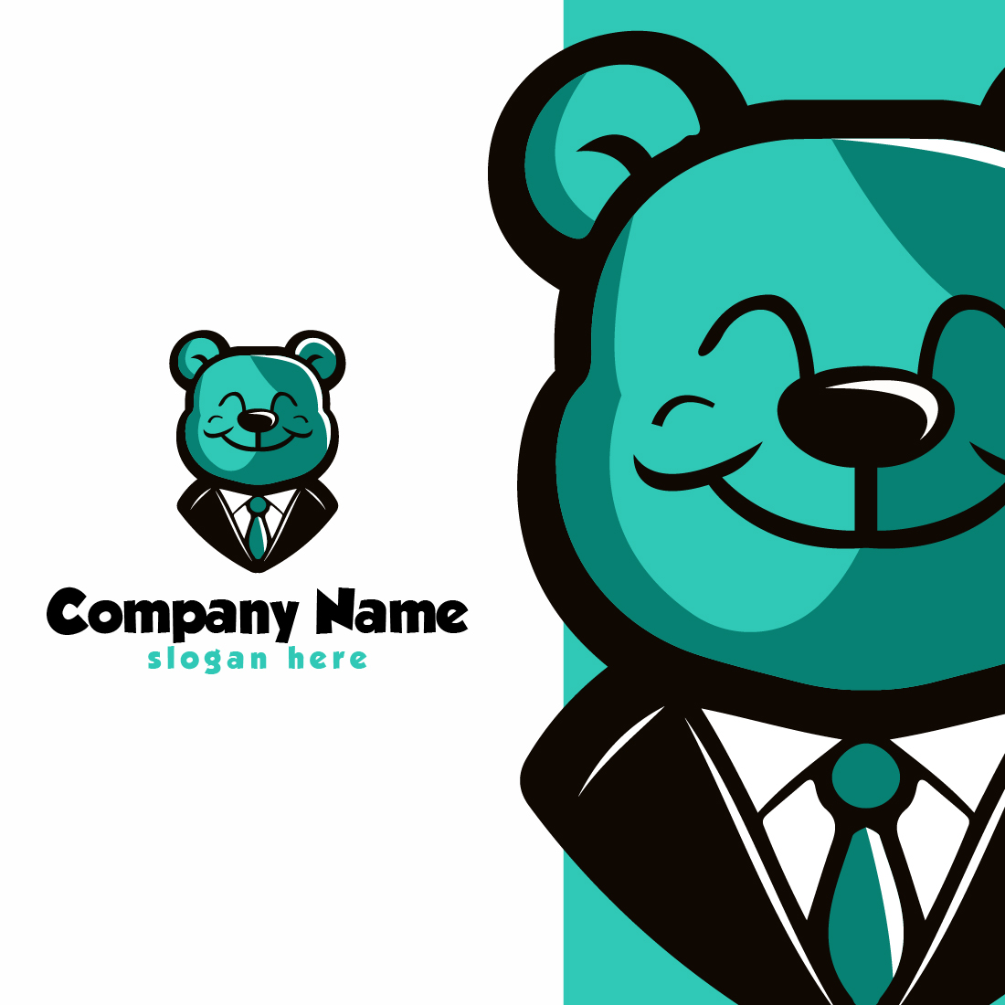Cute Smiling Bear Mascot logo Template preview image.