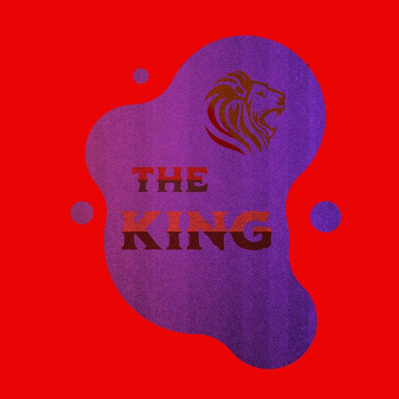 Red and purple background with the words the king on it.