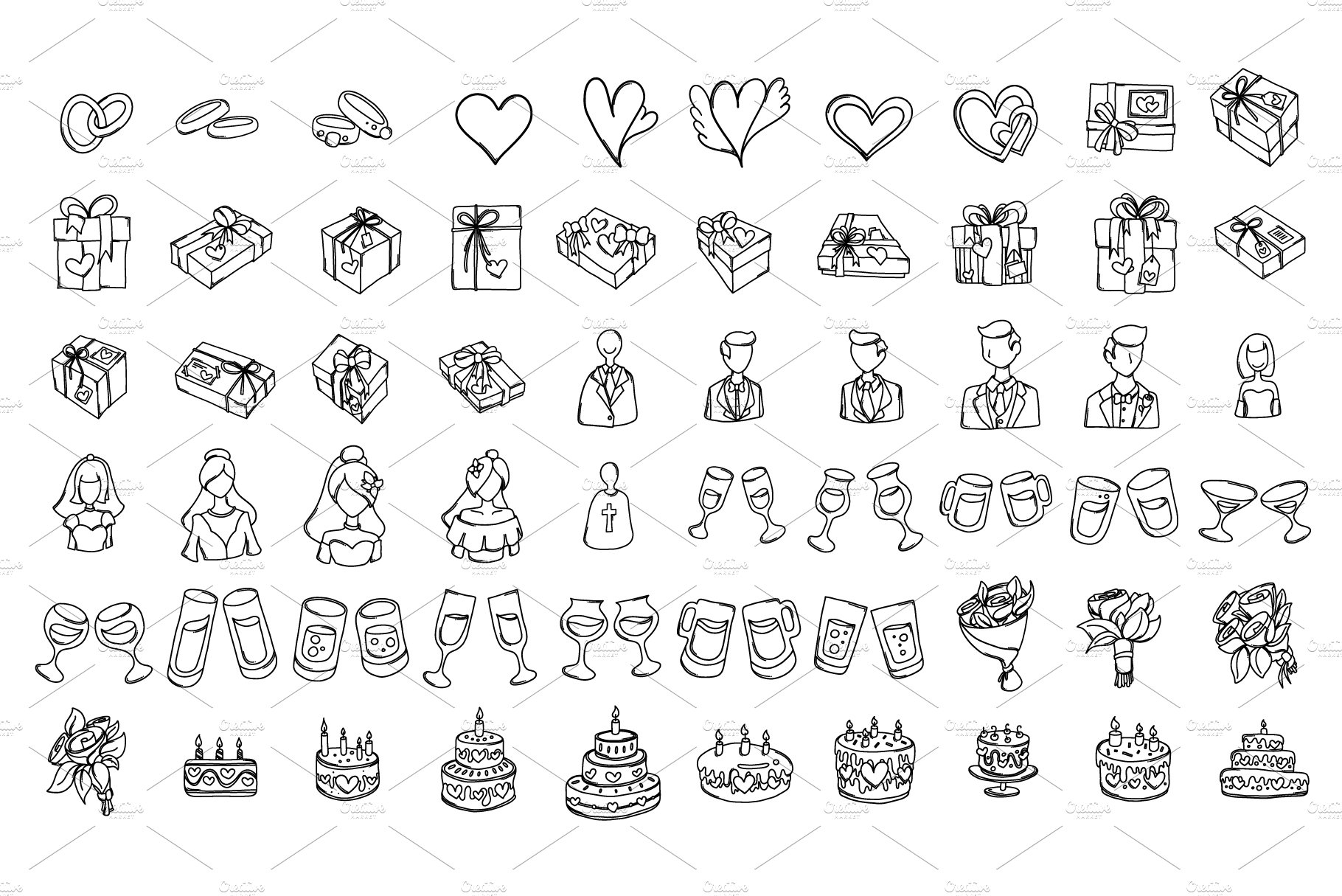 328 Wedding doodle icons preview image.