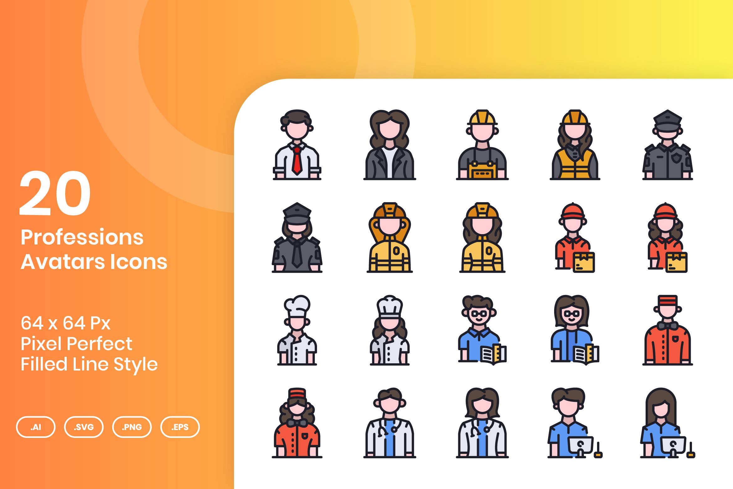 20 Professions Avatars - Filled Line cover image.