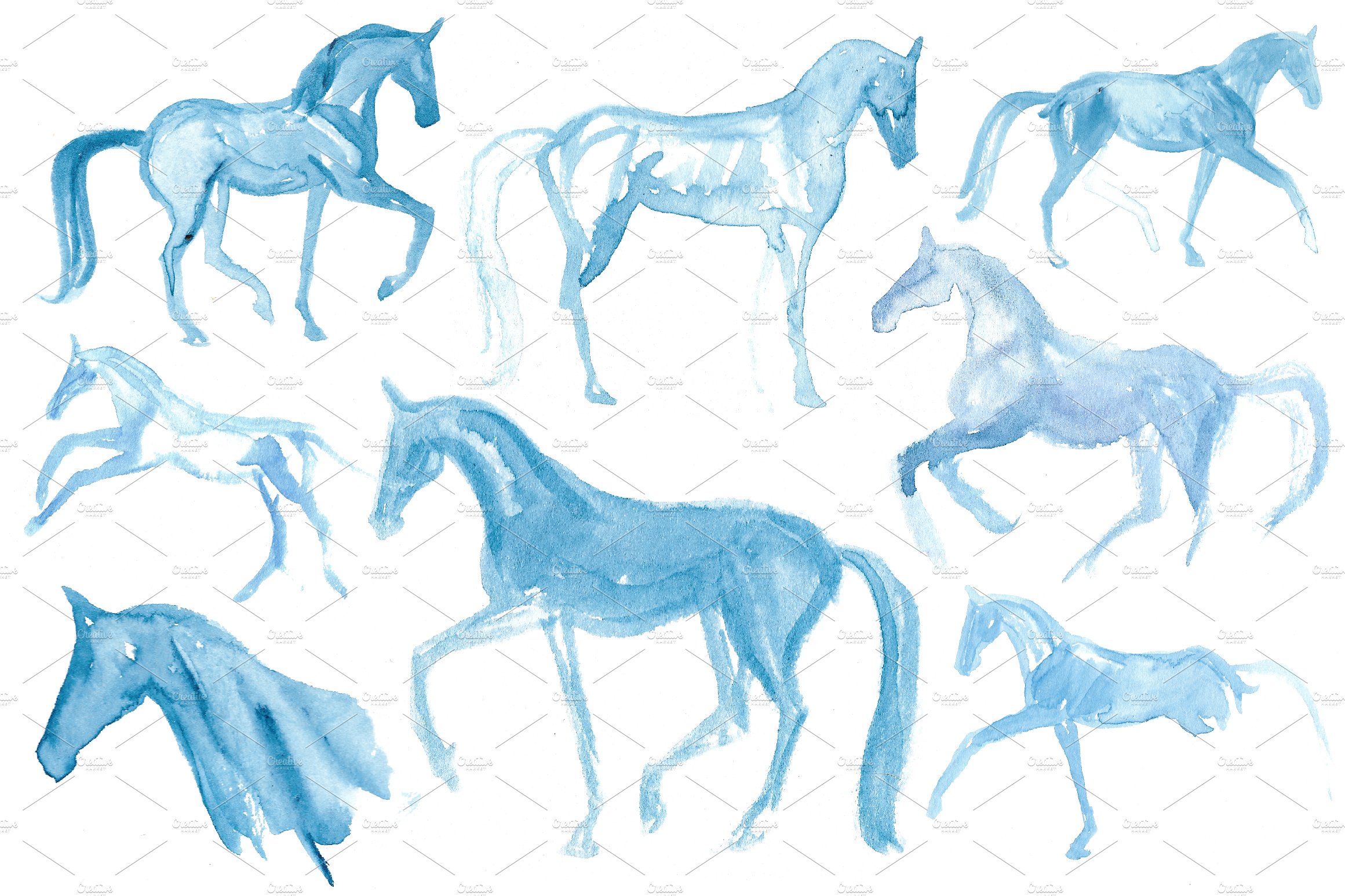 Watercolor Horses in Blue cover image.