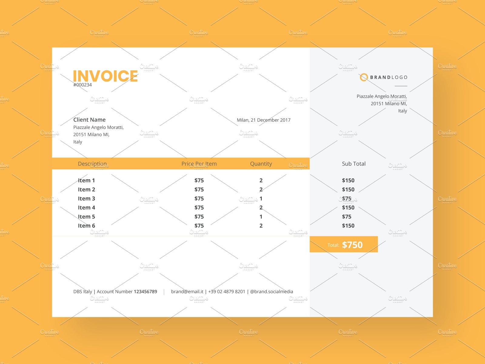 Clean Invoice Design Template cover image.
