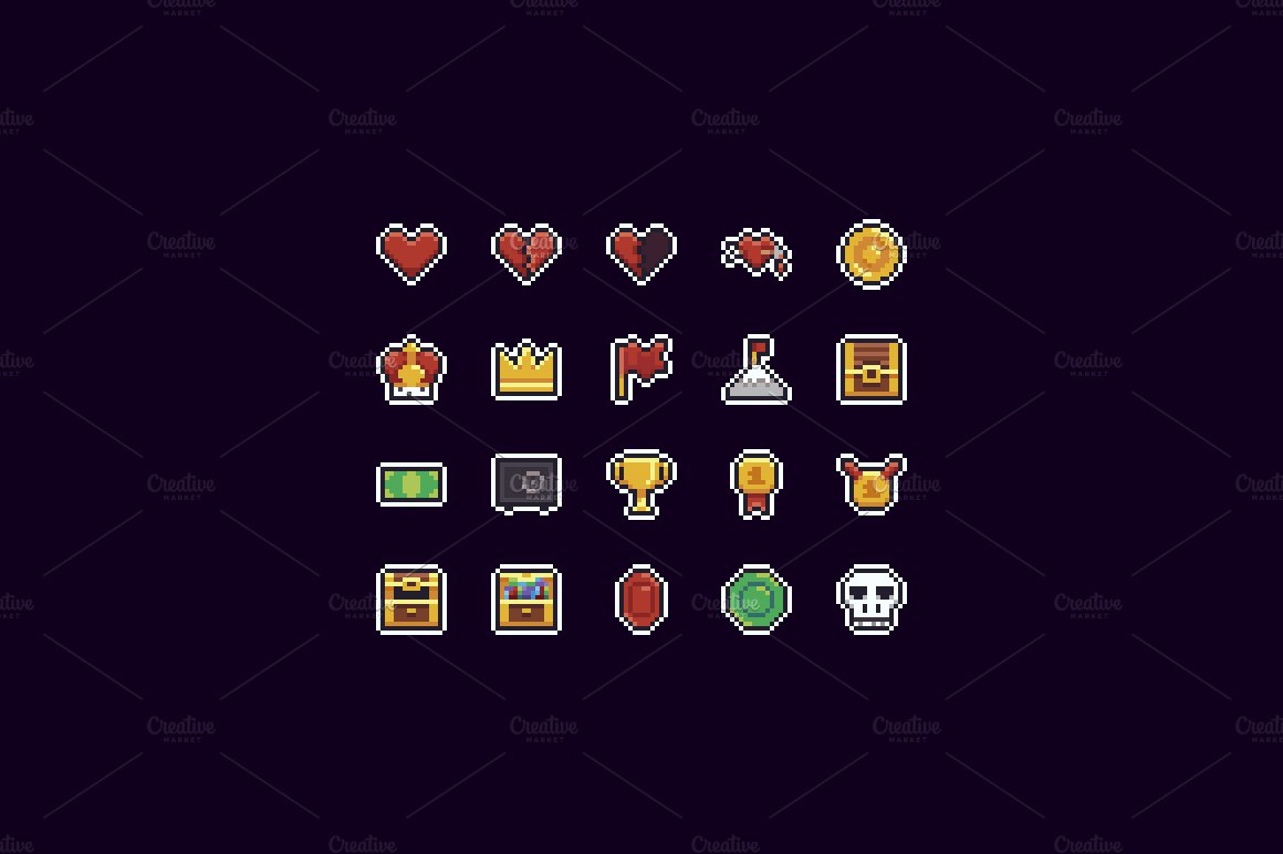 100 Pixel Icons preview image.