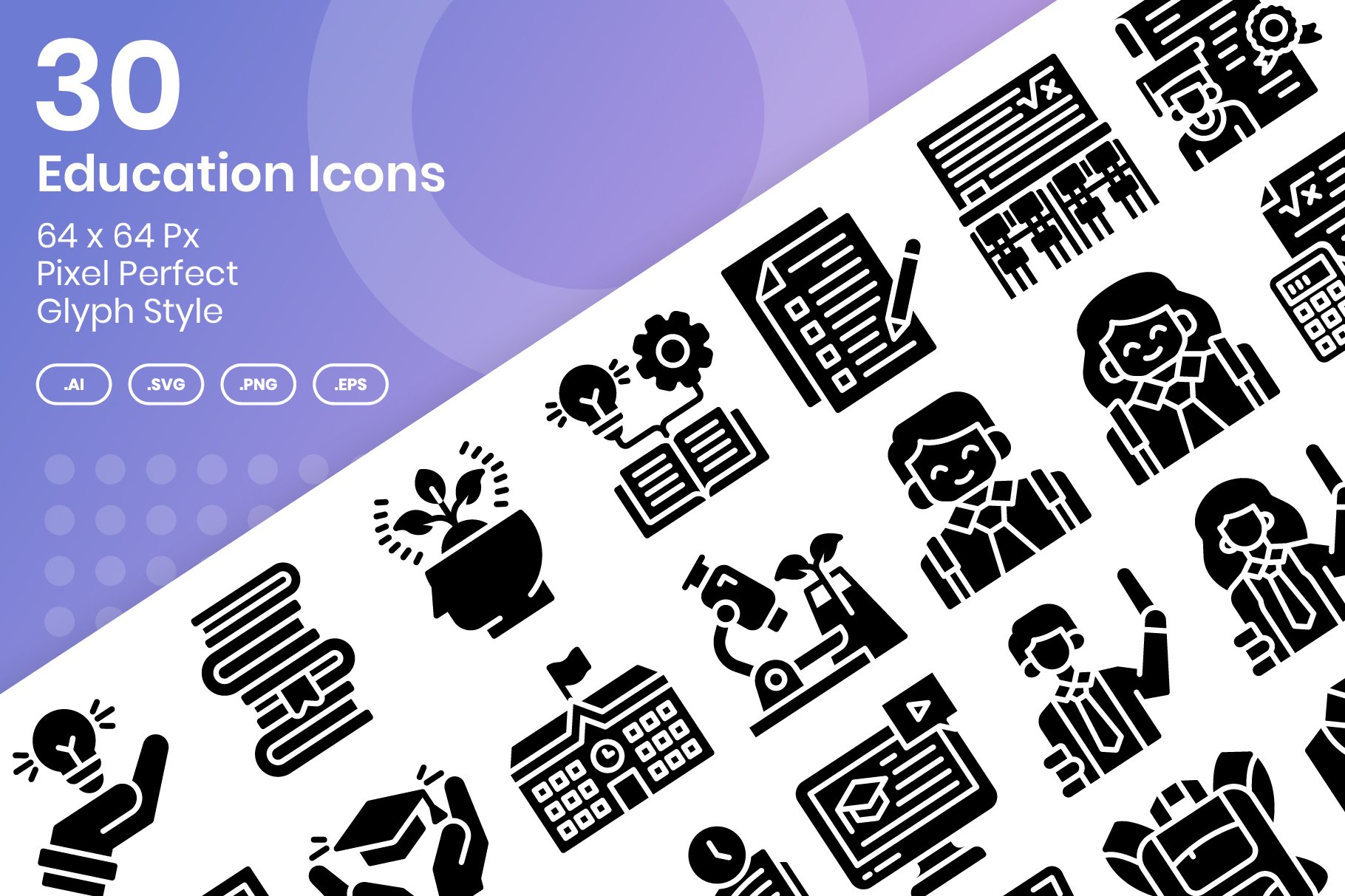 30 Education Icons - Glyph cover image.