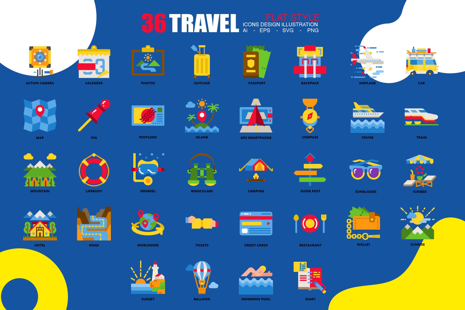 36 Travel icons set x 3 style preview image.