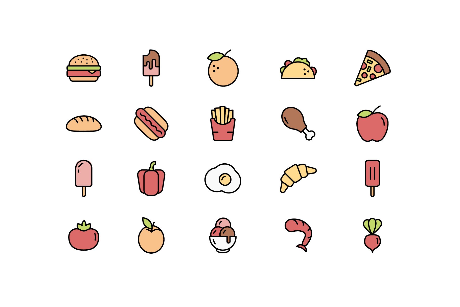 40 Colorful Food Icons preview image.