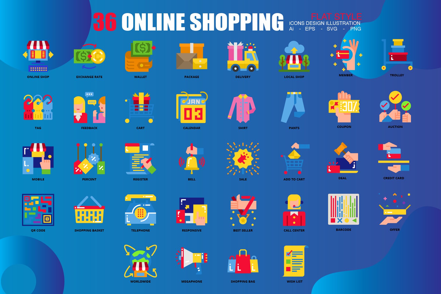 36 Online Shopping icon set x 3style preview image.