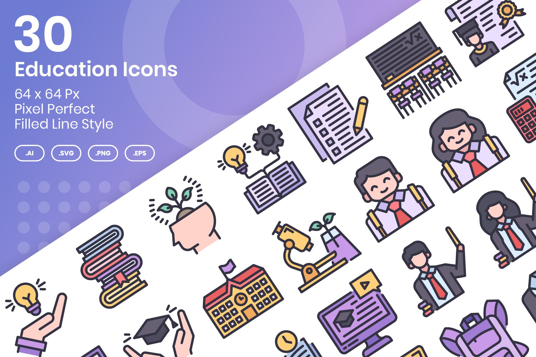 30 Education Icons - Filled Line cover image.