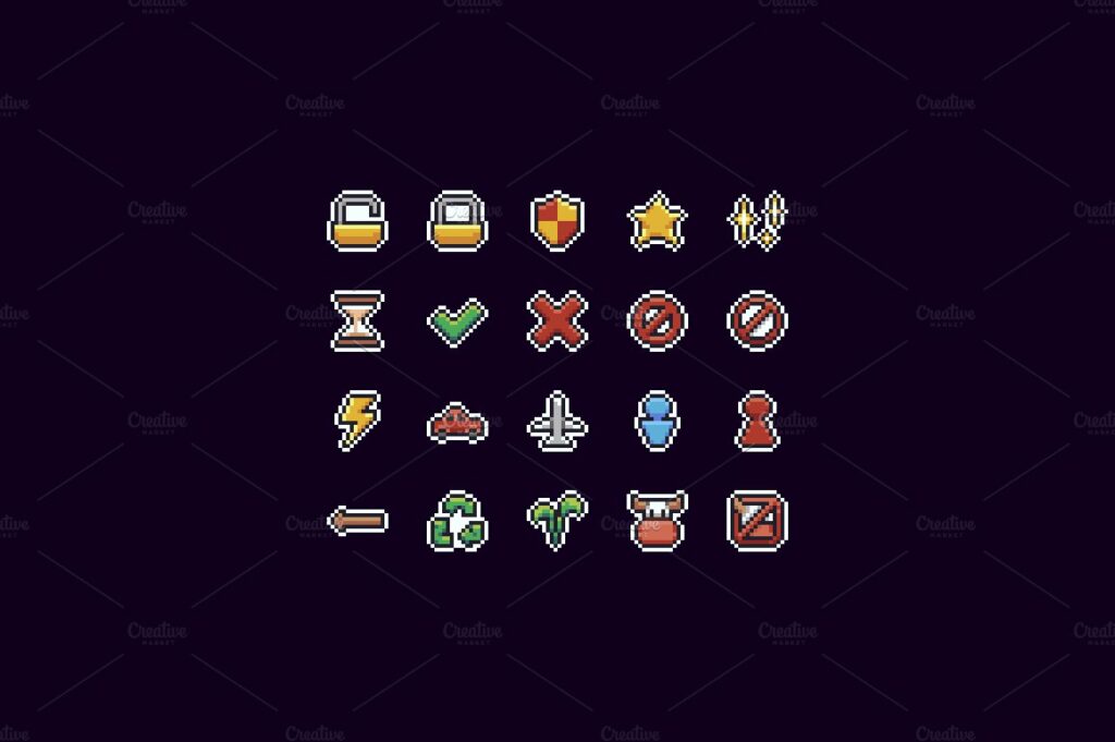 100 Pixel Icons – MasterBundles