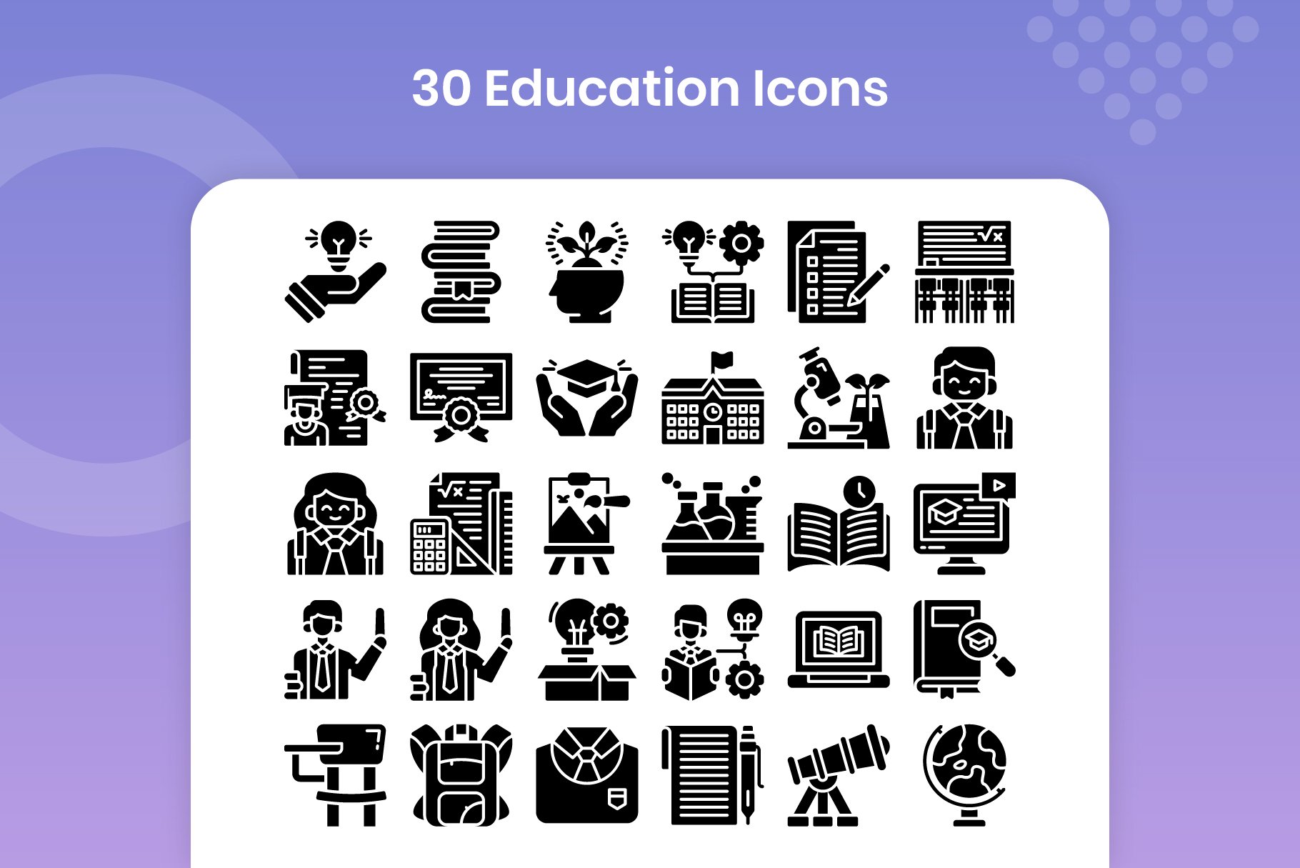 30 Education Icons - Glyph preview image.