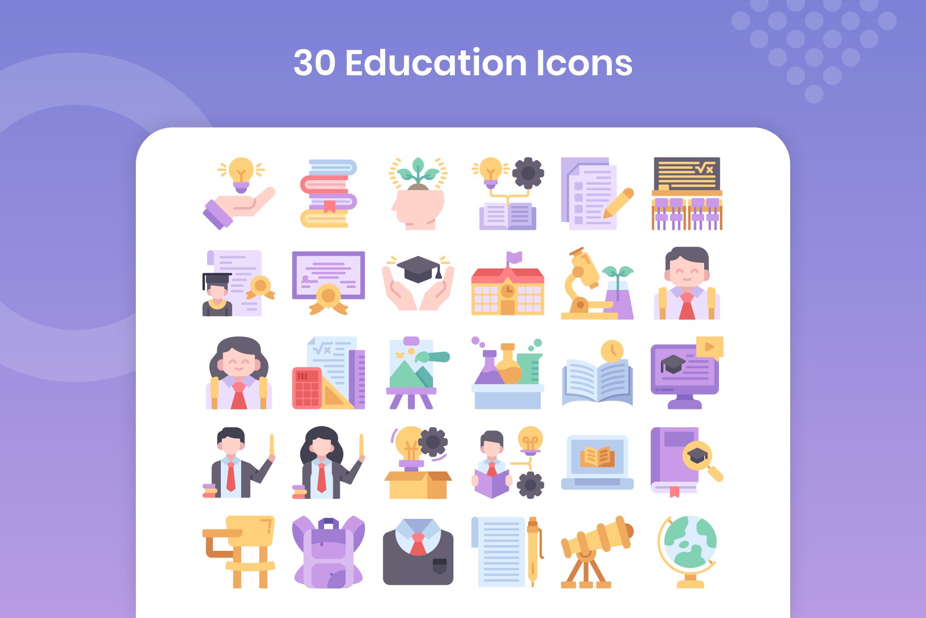 30 Education Icons - Flat preview image.