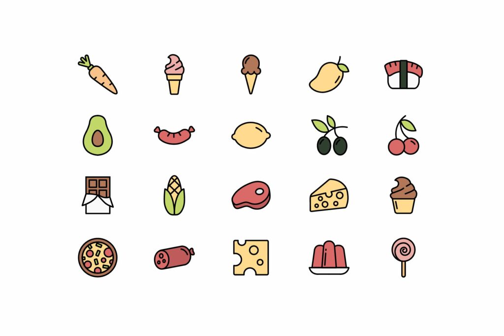 40 Colorful Food Icons – MasterBundles