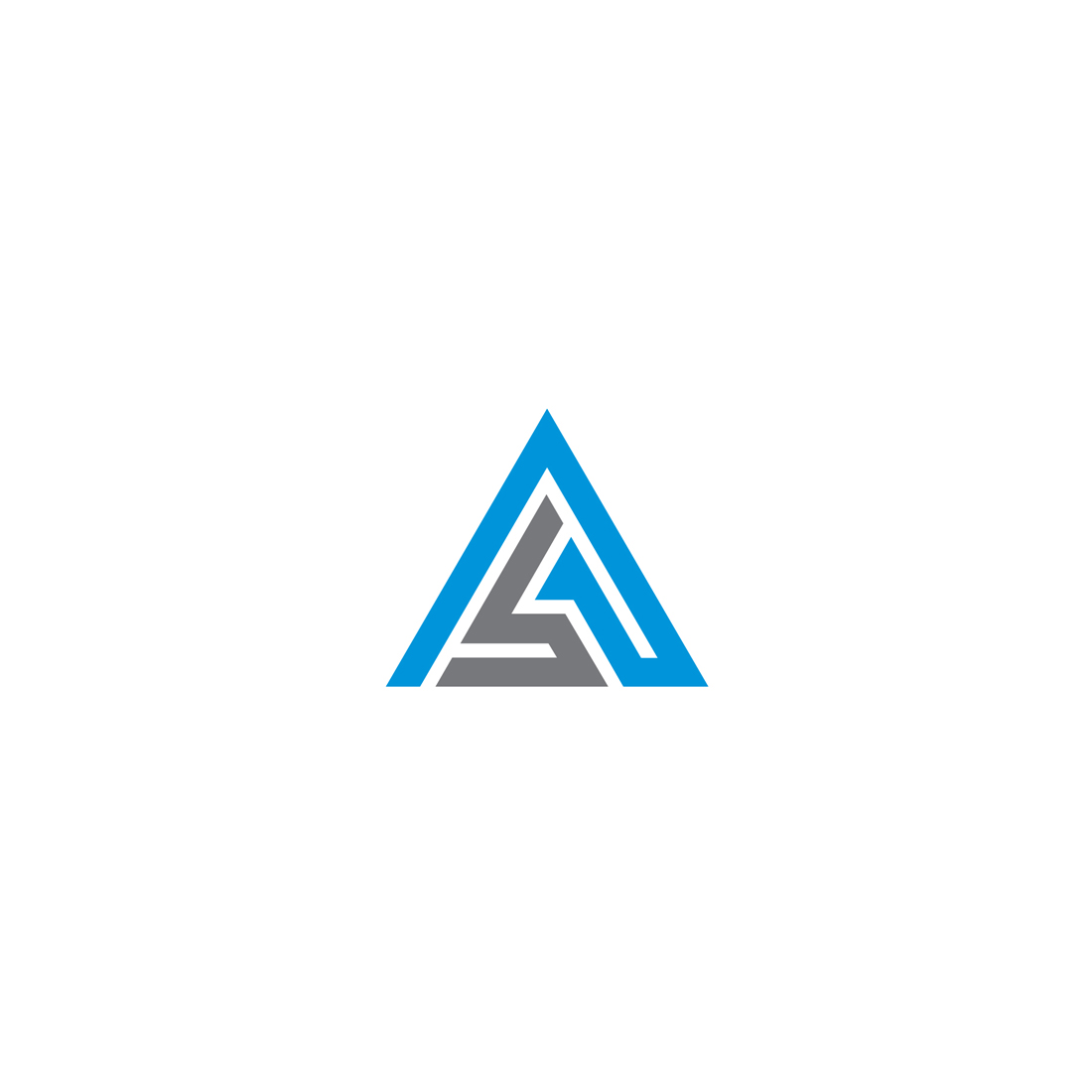 Blue and gray triangle logo on a white background.
