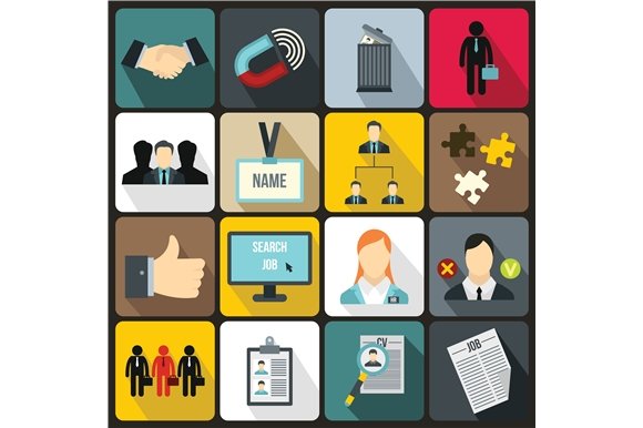 Human resource management icons set cover image.