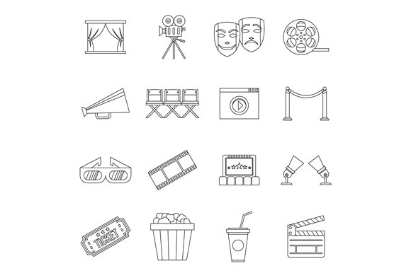 Cinema icons set, outline style cover image.