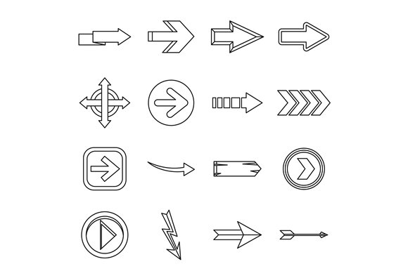 Arrow icons set, outline style cover image.