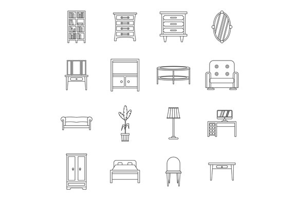 Furniture icons set, outline style cover image.