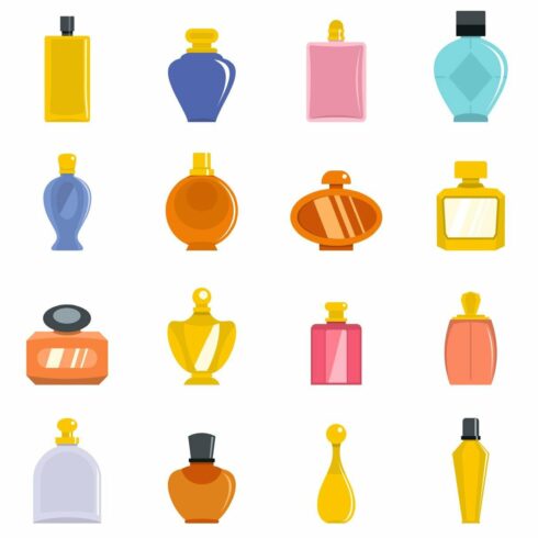 Perfume bottles icons set vector cover image.
