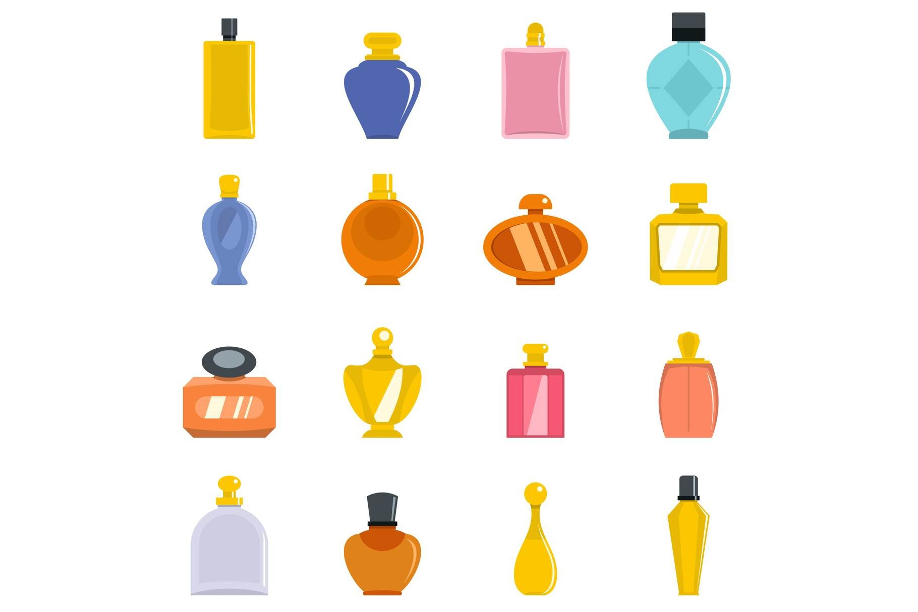 Perfume bottles icons set vector cover image.