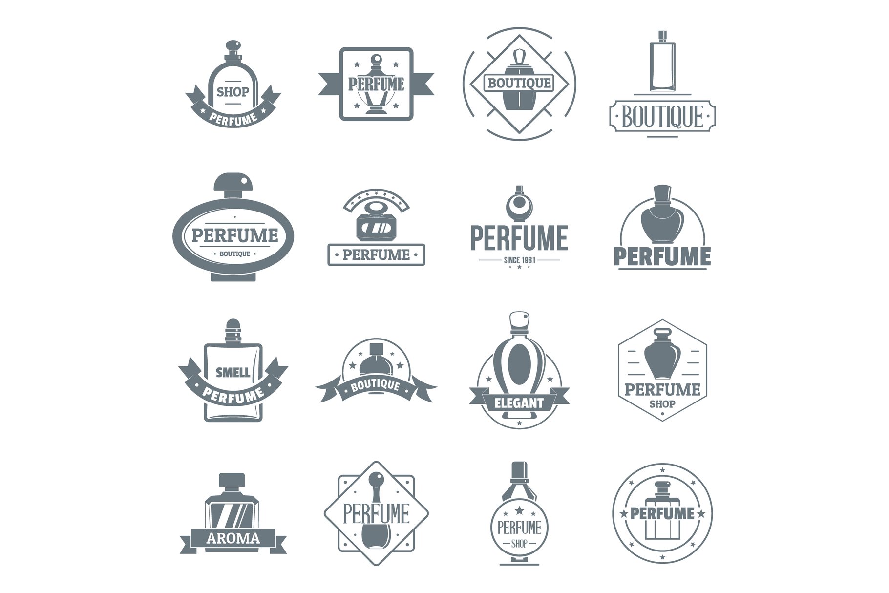 Perfume bottles logo icons set cover image.