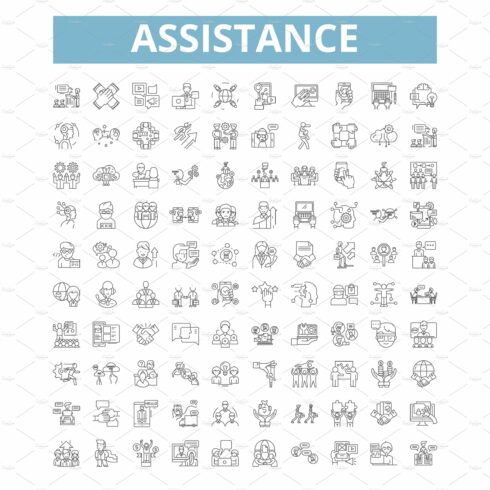 Assistance icons, line symbols, web cover image.
