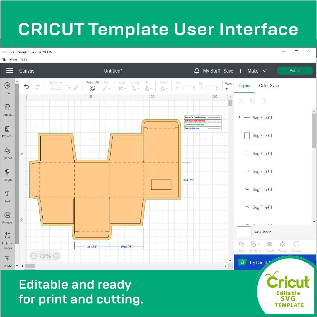 Screen shot of the cricut template user interface.