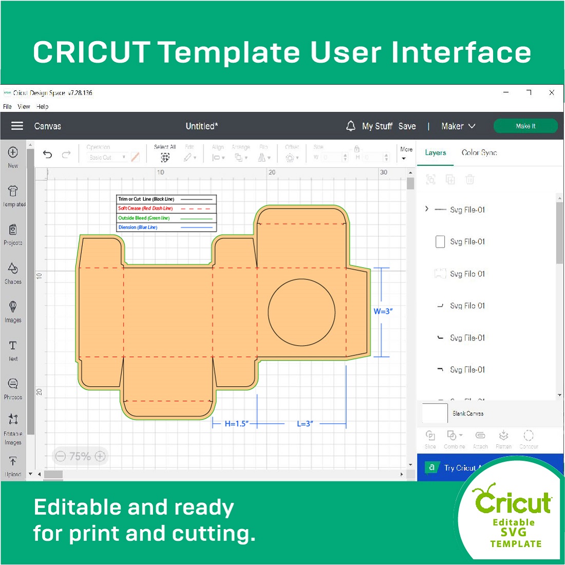 Screen shot of the cricut template user interface.