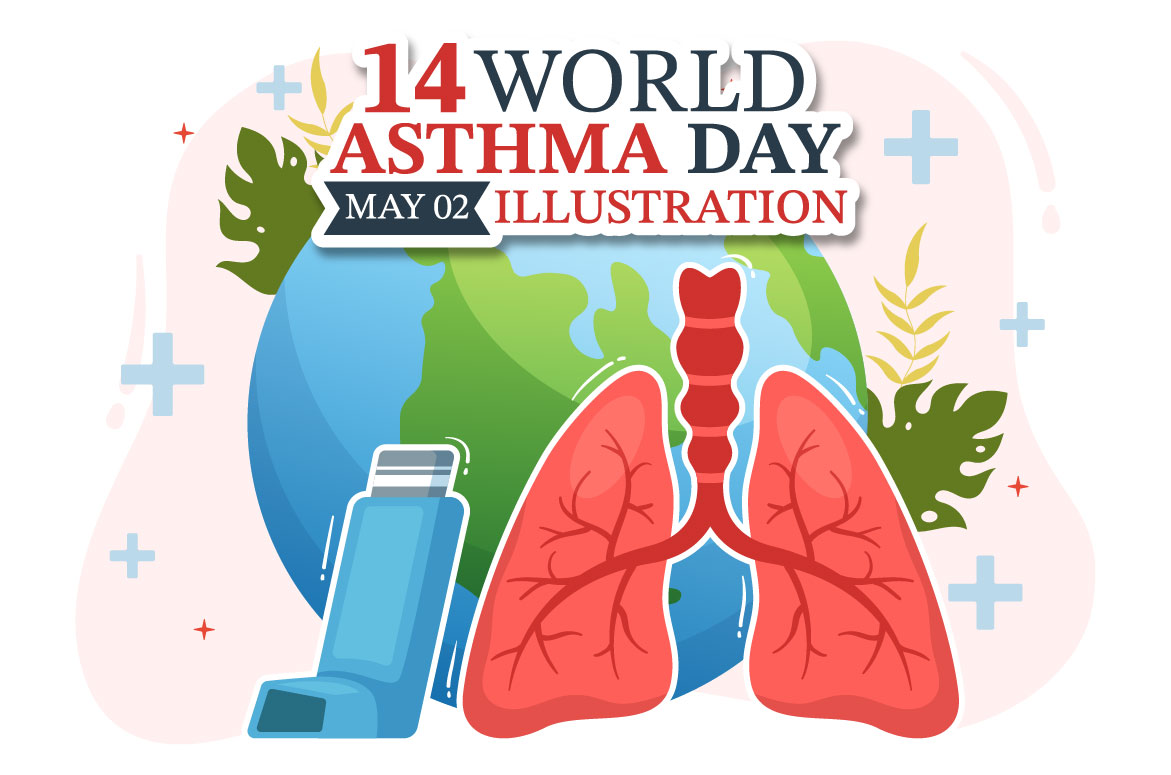 World asthma day poster with lungs.