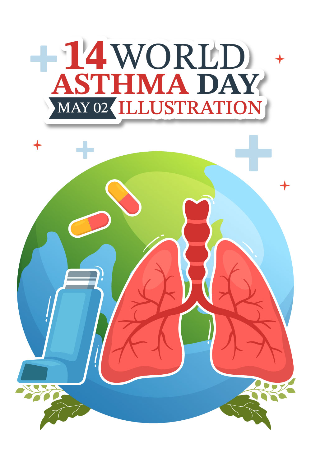 14 World Asthma Day Illustration pinterest preview image.