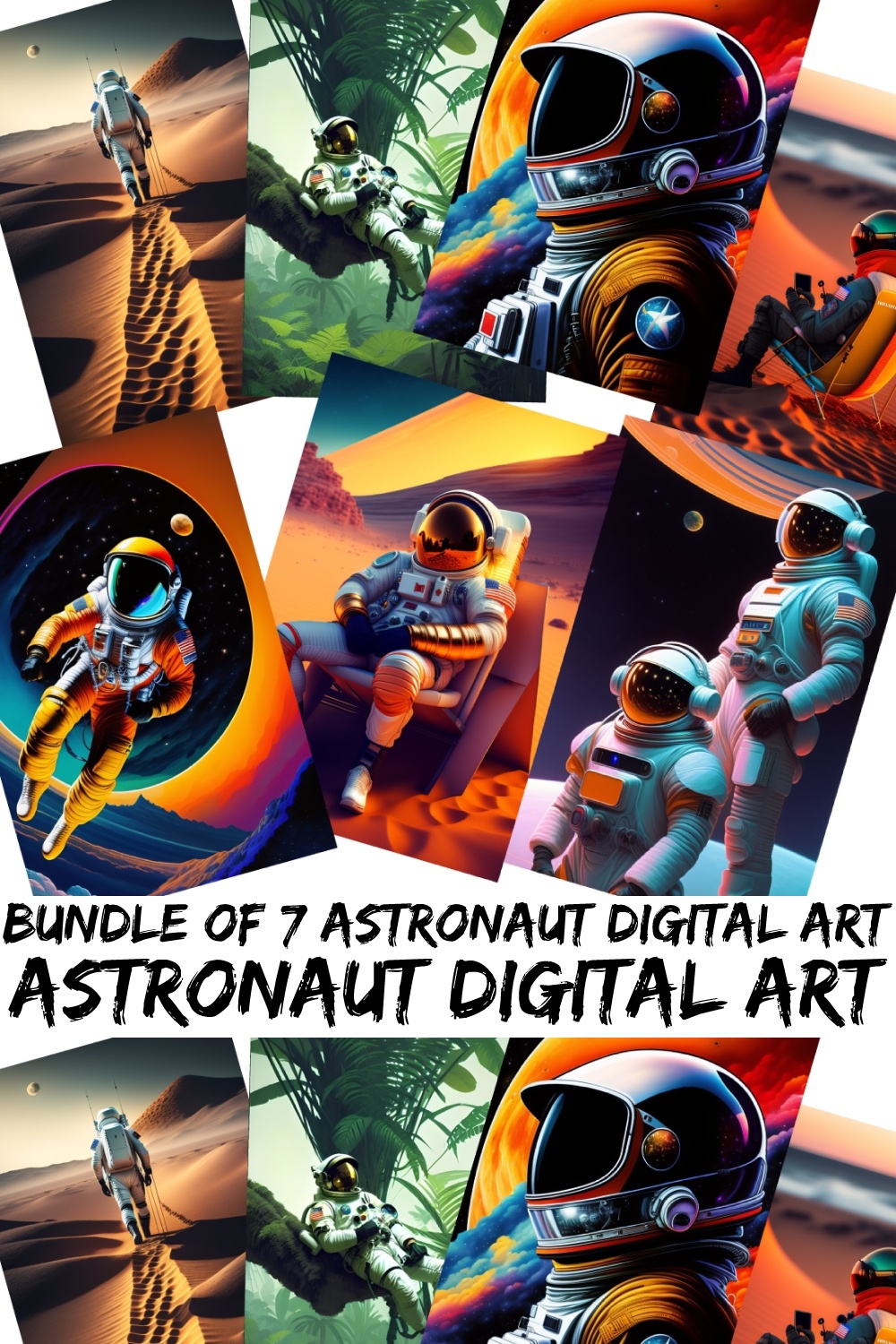 Bundle of Astronaut Digital Art pinterest preview image.
