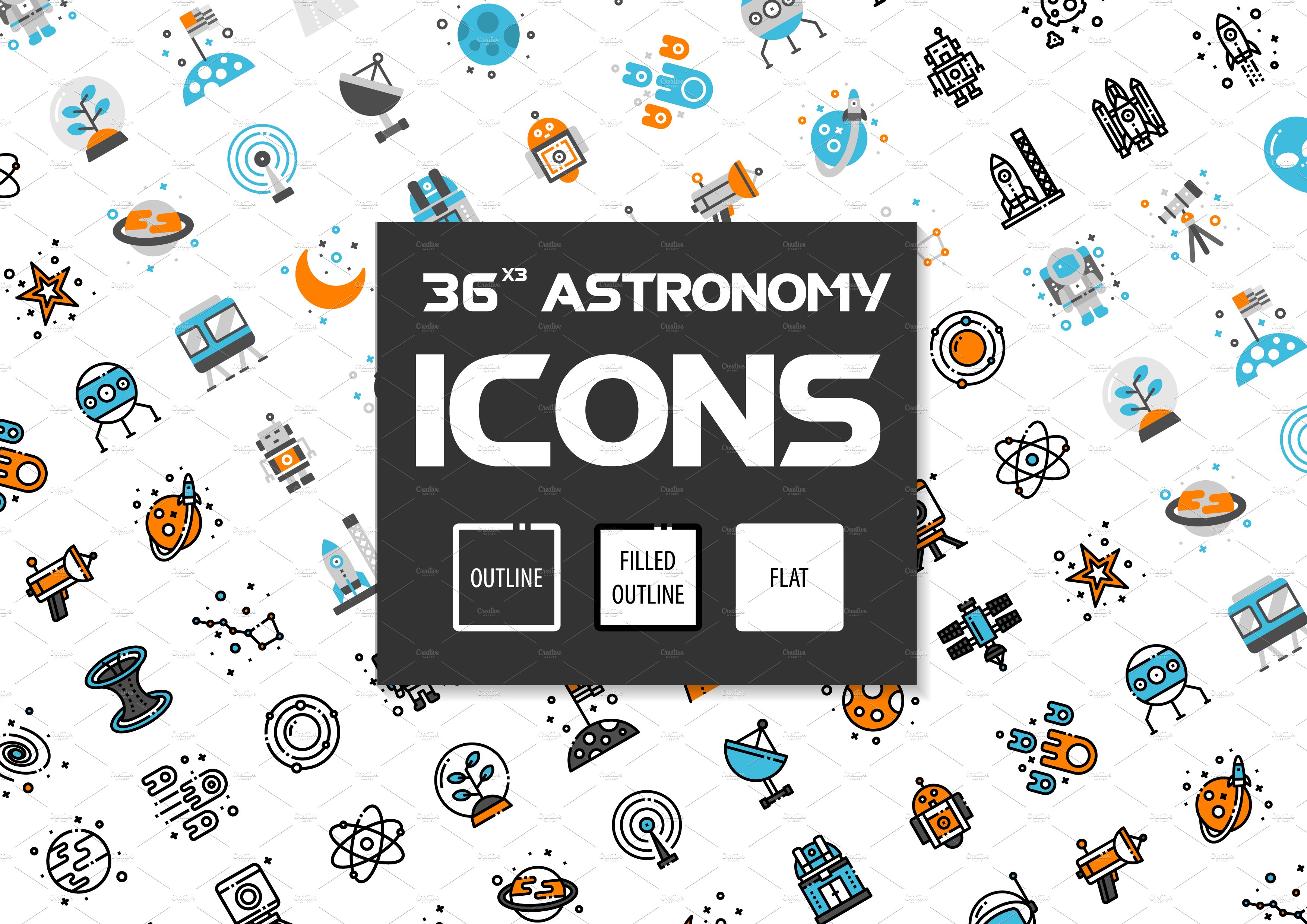 36x3 Astronomy icons cover image.