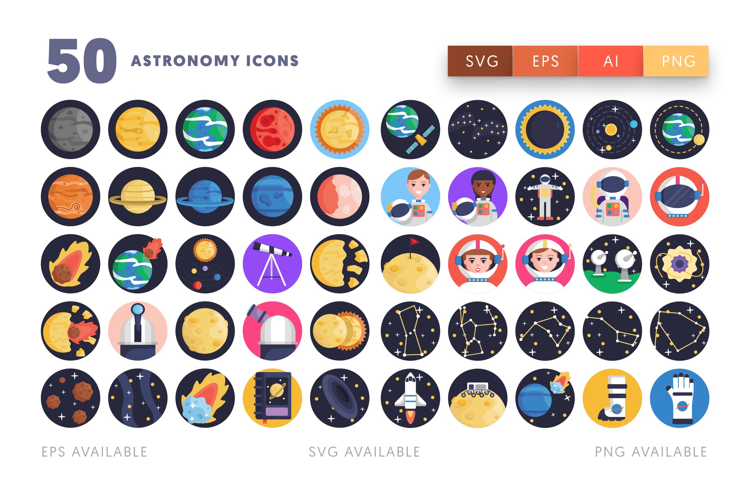50 Astronomy Icons preview image.