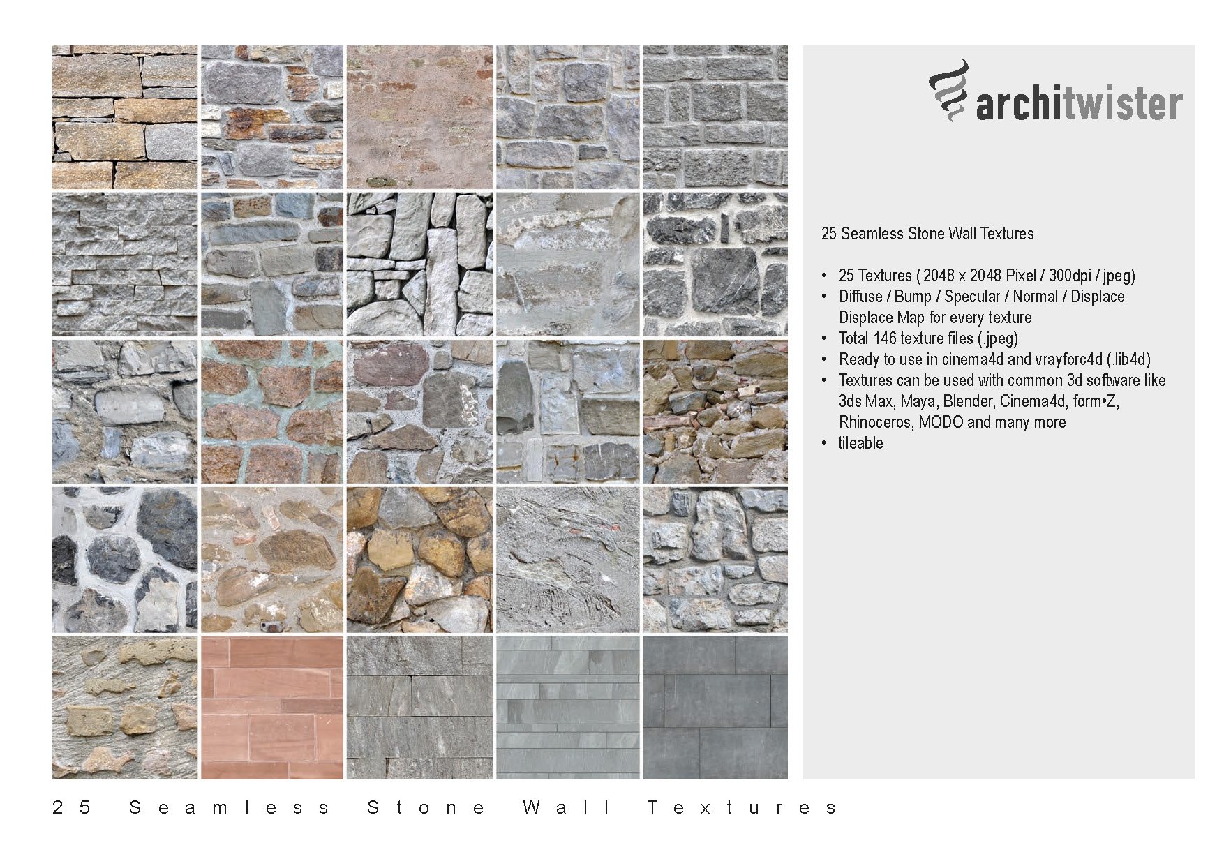 25 Seamless Stone Wall Textures preview image.