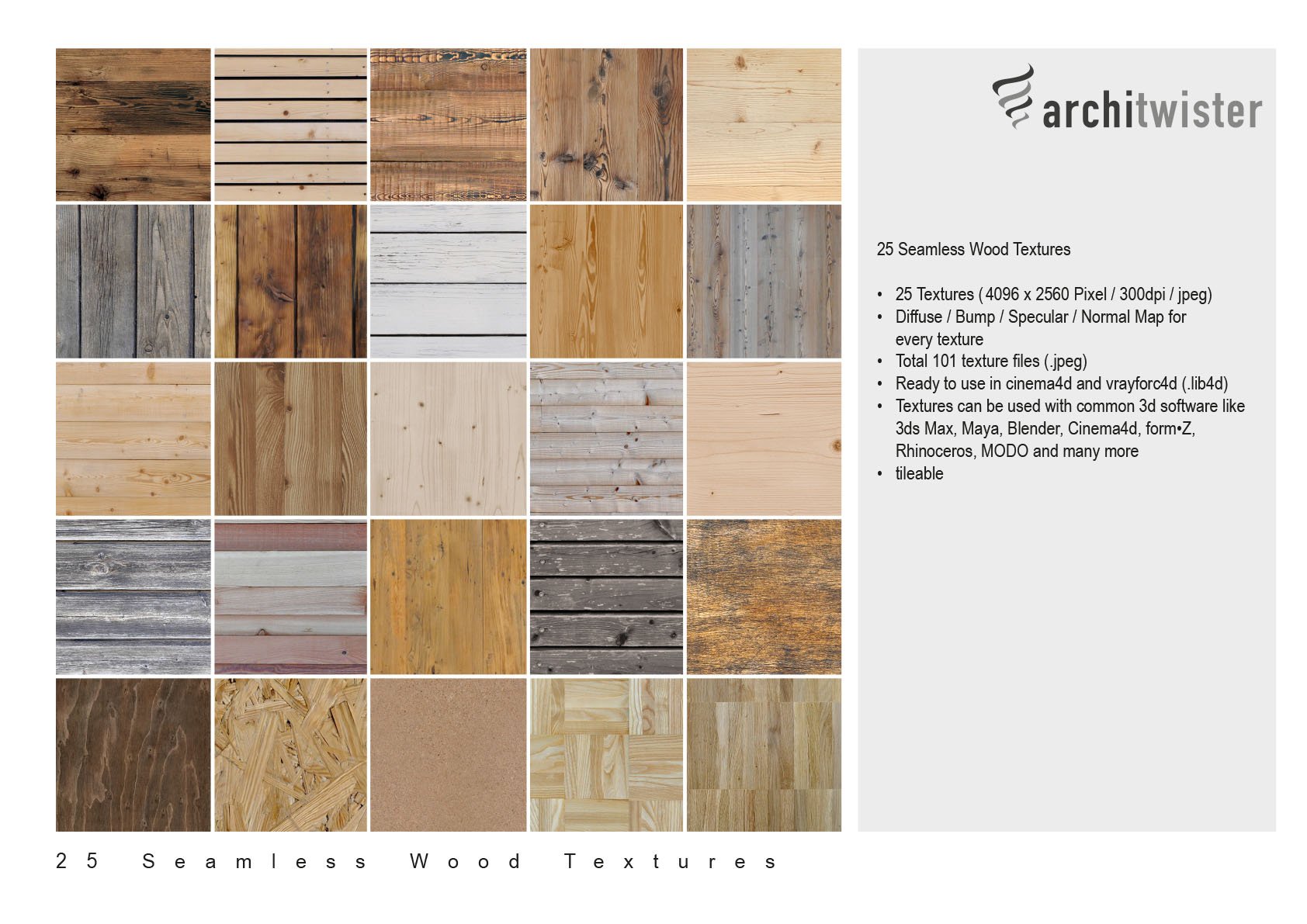 25 Seamless Wood Textures preview image.