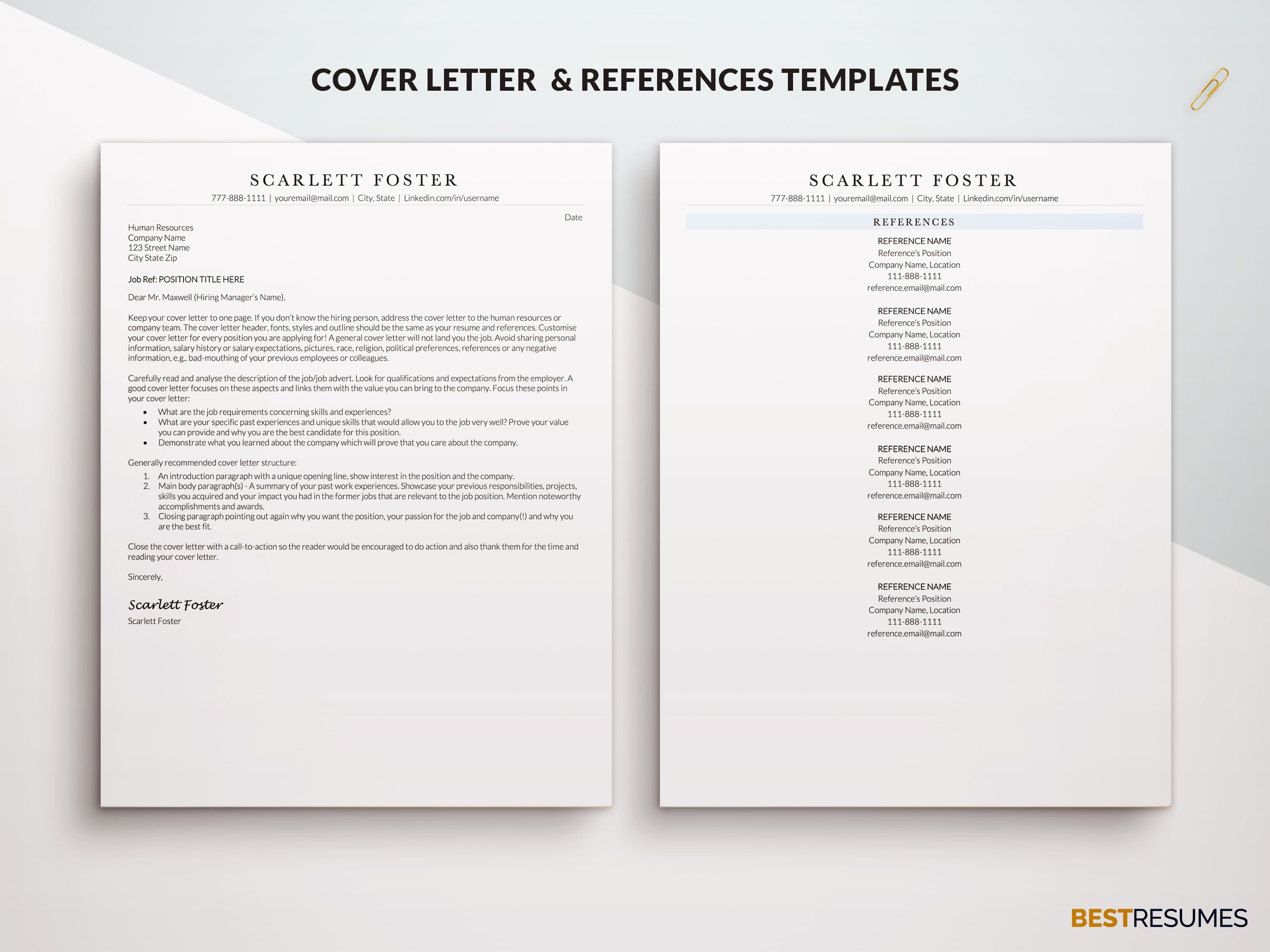 ats friendly executive resume template cover letter references scarlett foster 729