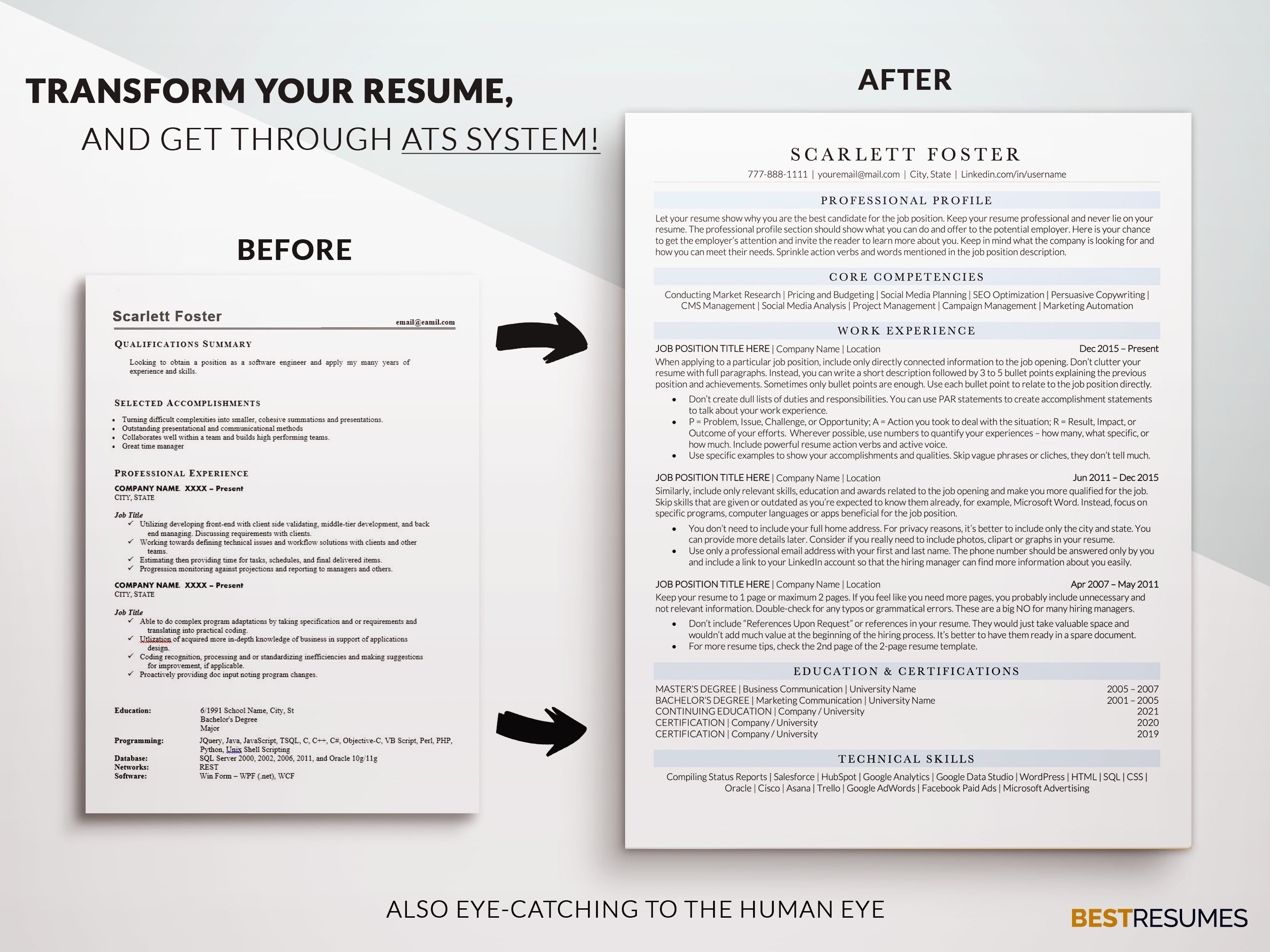 ats friendly executive resume template transform your resume scarlett foster 736