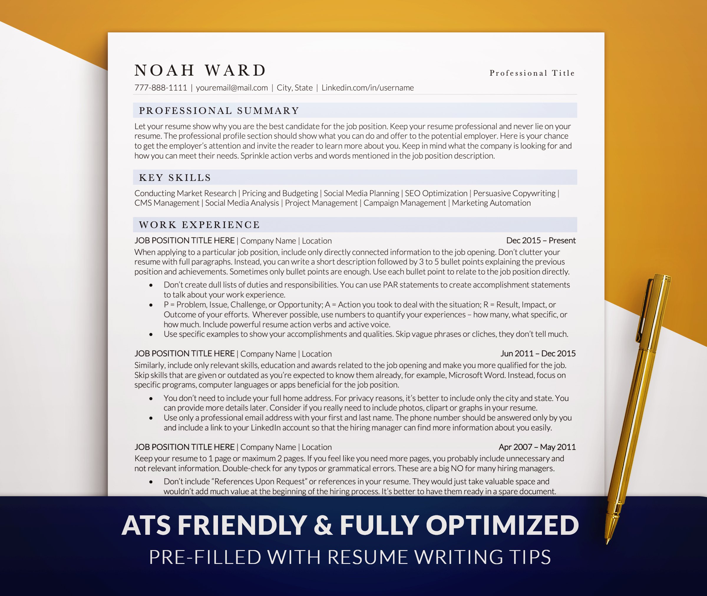 ATS Executive Resume Template Word cover image.