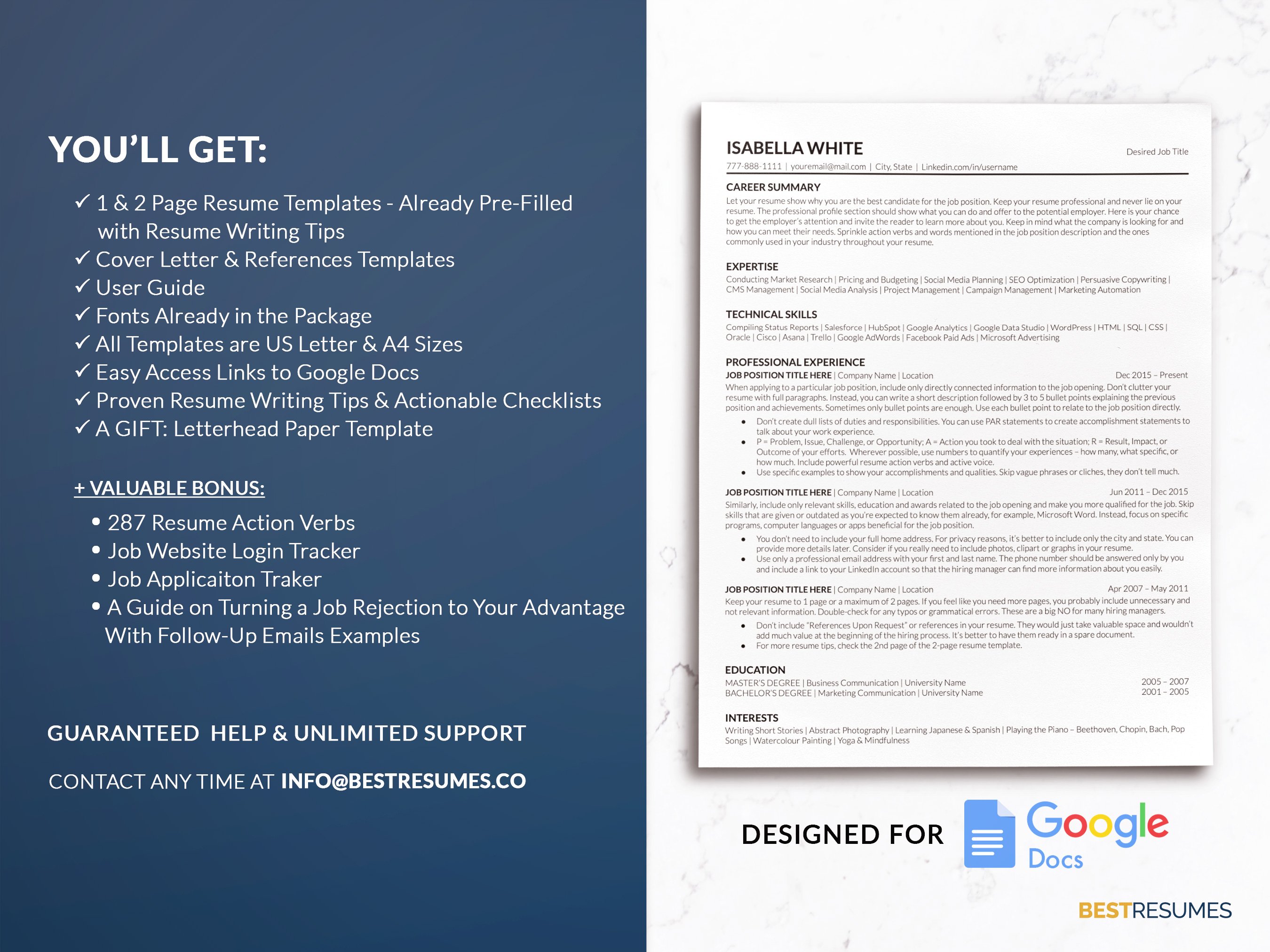 ats friendly resume template google docs compact resume package isabella white 580