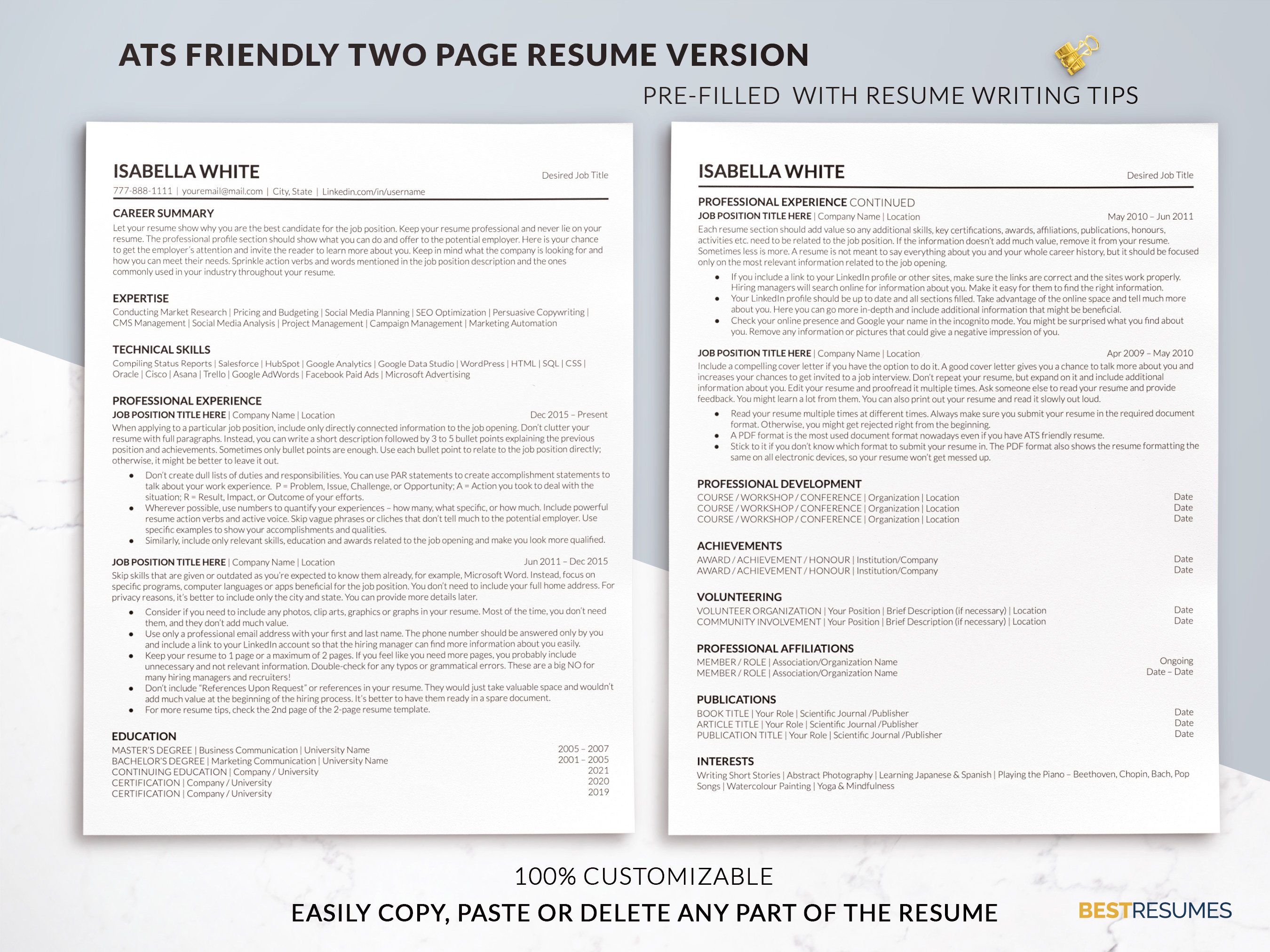 ats friendly resume template google docs resume two page isabella white 527