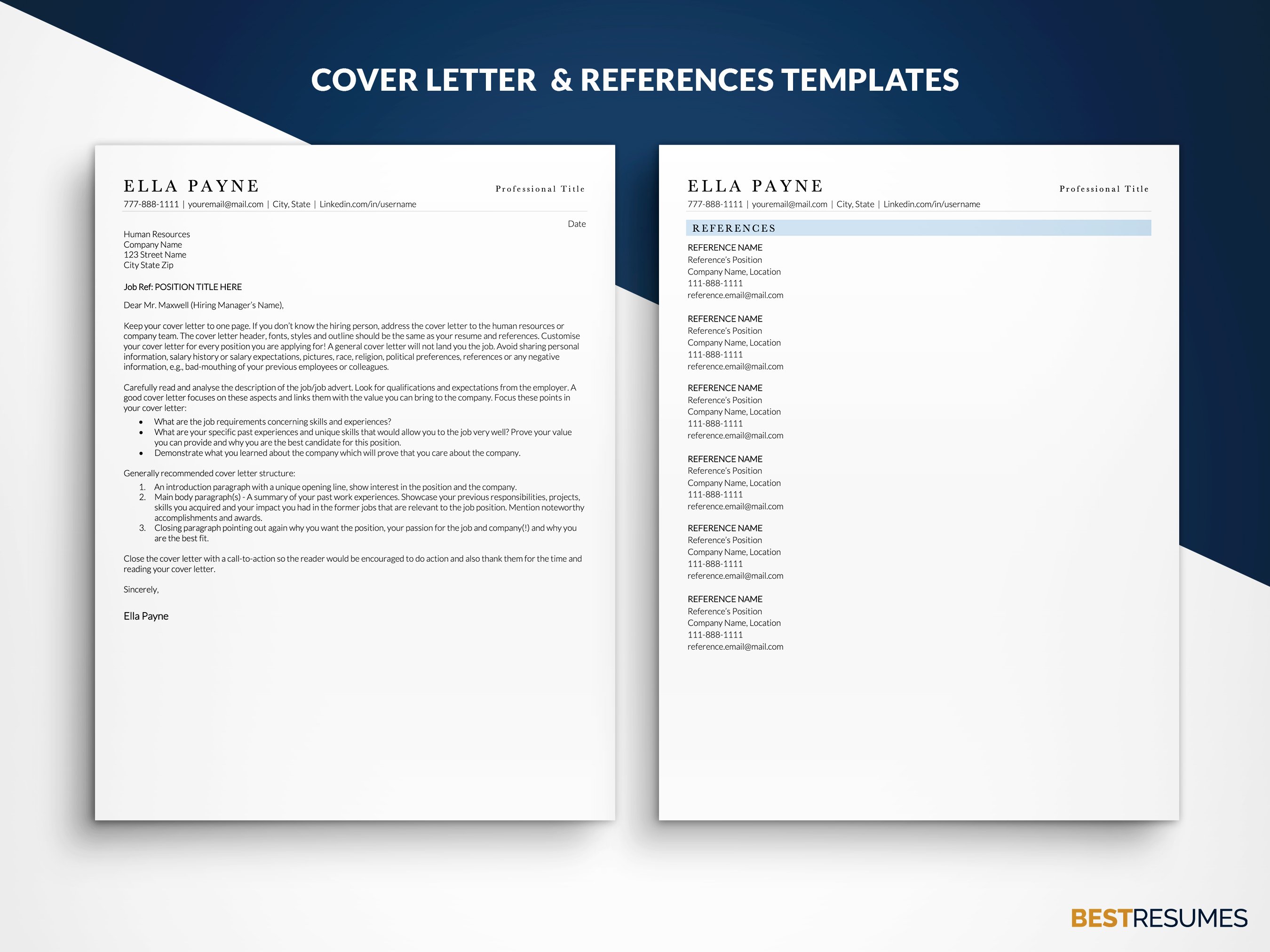 ats optimized resume template cover letter ella payne 539