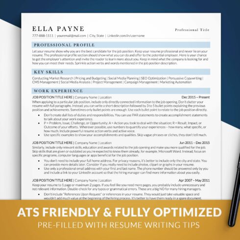 ATS Optimized Resume Template Blue cover image.