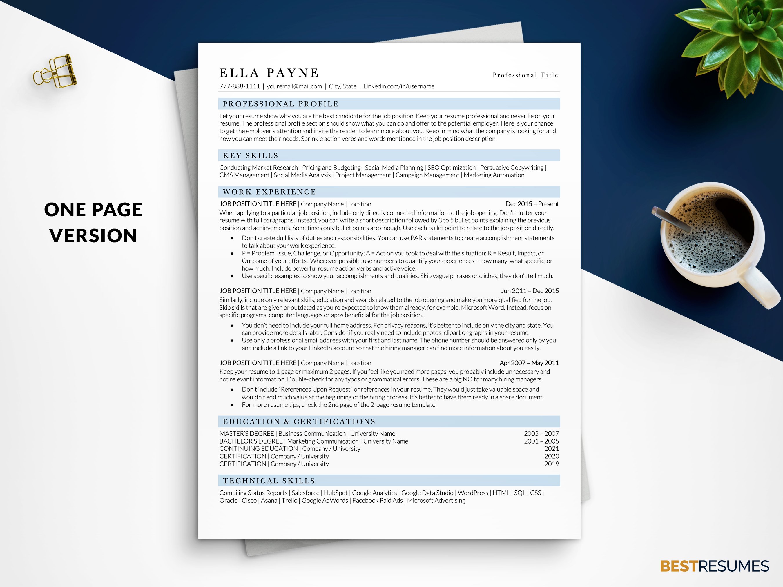 ATS Optimized Resume Template Blue preview image.