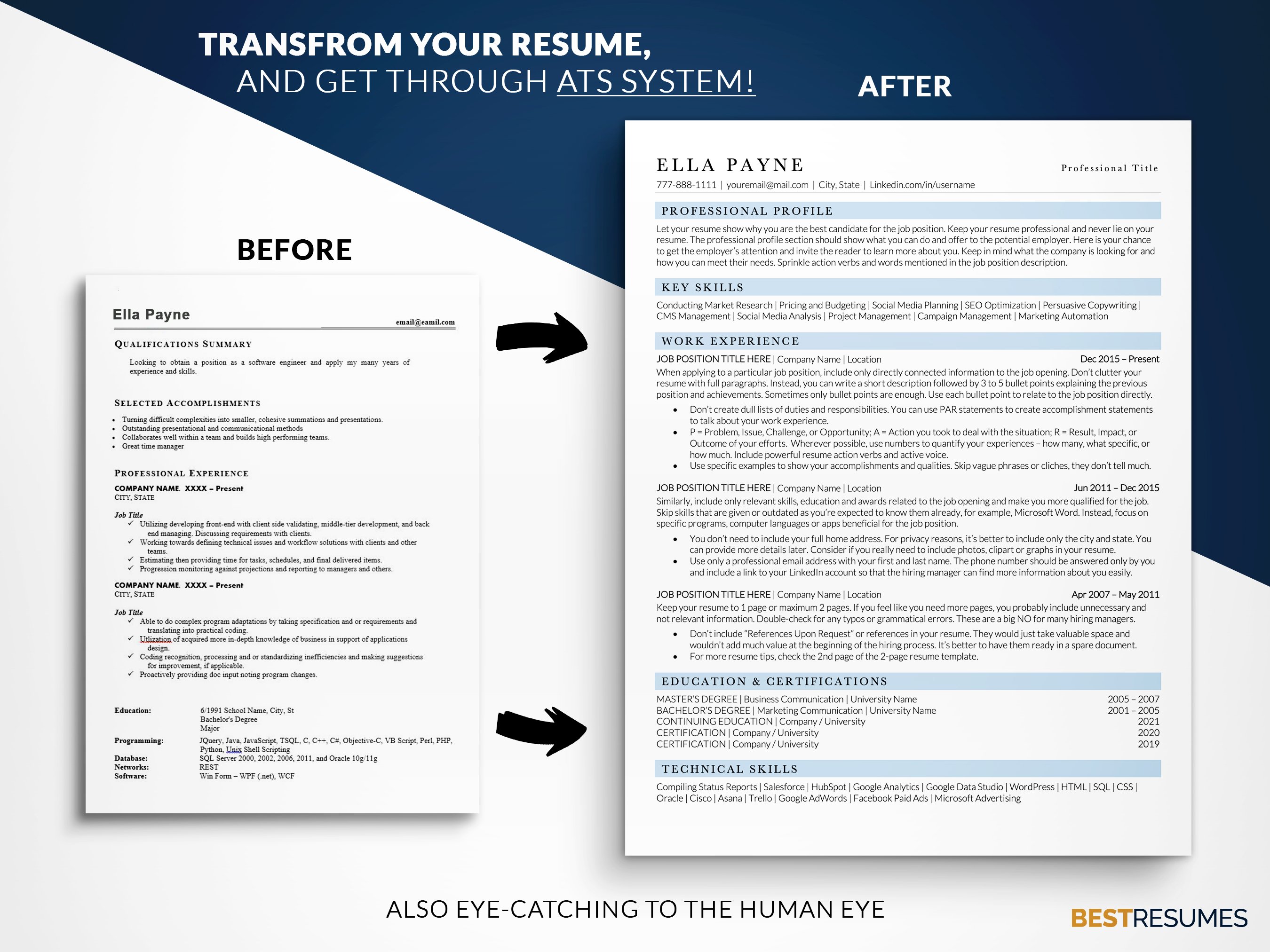 ats optimized resume template resume transformation ella payne 218