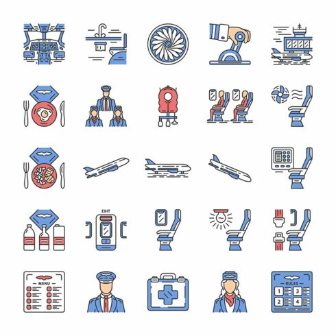Aviation services color icons set cover image.