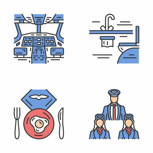 Aviation services color icons set cover image.