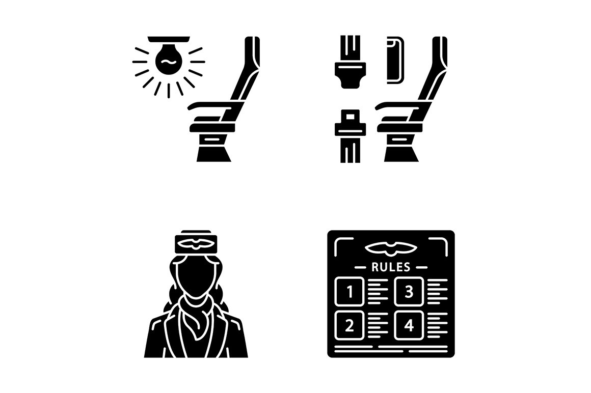 Aviation services glyph icons set cover image.